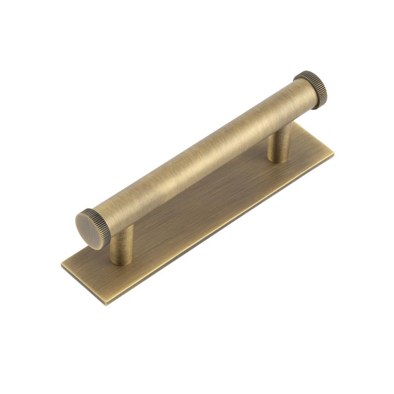 Hoxton Thaxted Cabinet Handles 96mm Ctrs Plain Backplate Antique Brass - Antique Brass - 96mm Ctrs