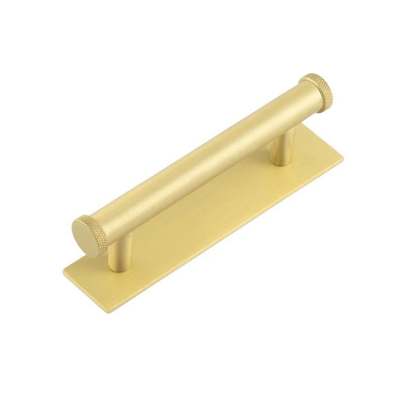 Hoxton Wenlock Cabinet Handles 96mm Ctrs Plain Backplate Satin Brass - Satin Brass - 96mm Ctrs