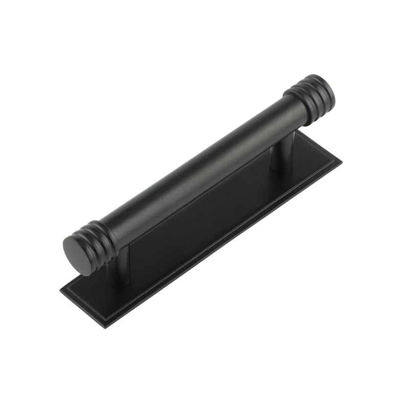 Hoxton Sturt Cabinet Handles 96mm Ctrs Stepped Backplate Matt Black - Black - 96mm Ctrs