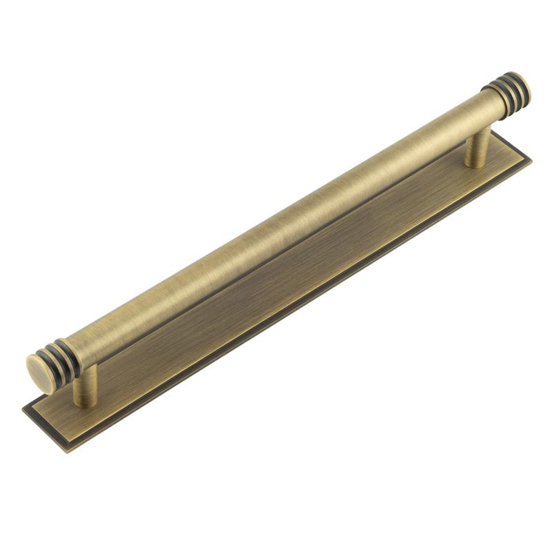 Hoxton Sturt Cabinet Handles 224mm Ctrs Stepped Backplate Antique Brass - Antique Brass - 224mm Ctrs