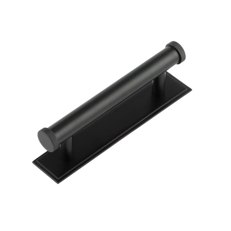 Hoxton Thaxted Cabinet Handles 96mm Ctrs Stepped Backplate Matt Black - Black - 96mm Ctrs