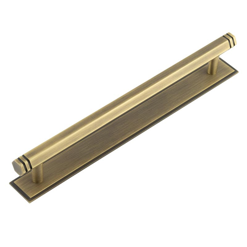 Hoxton Nile Cabinet Handles 224mm Ctrs Stepped Backplate Antique Brass - Antique Brass - 224mm Ctrs