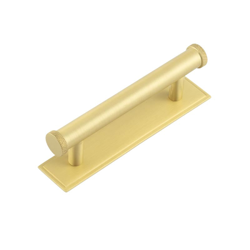 Hoxton Wenlock Cabinet Handles 96mm Ctrs Stepped Backplate Satin Brass - Satin Brass - 96mm Ctrs