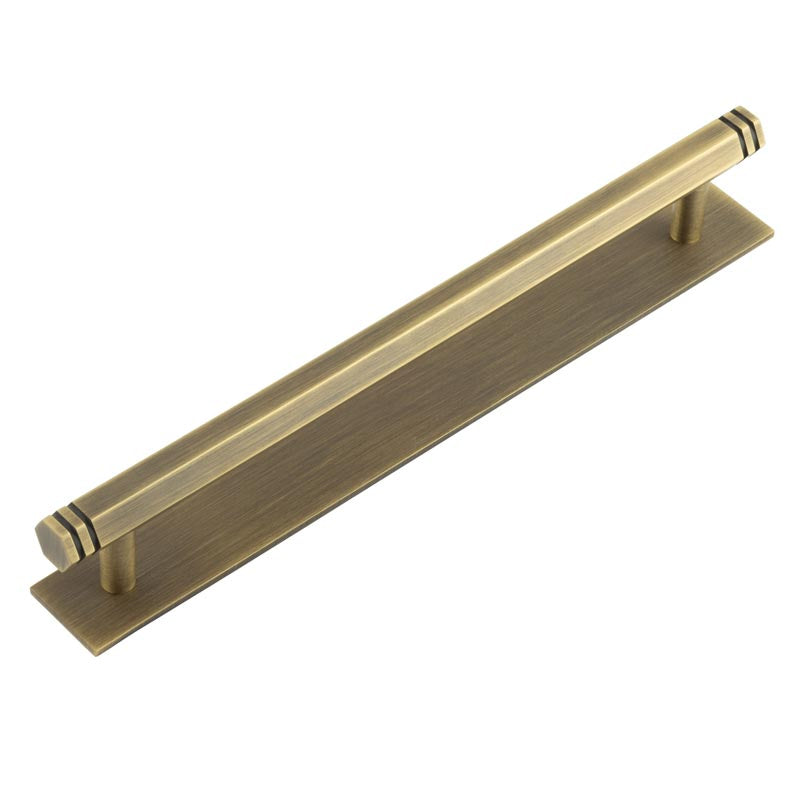 Hoxton Nile Cabinet Handles 224mm Ctrs Plain Backplate Antique Brass - Antique Brass - 224mm Ctrs