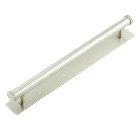 Hoxton Wenlock Cabinet Handles 224mm Ctrs Plain Backplate Satin Nickel - Satin Nickel - 224mm Ctrs