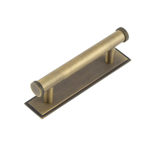 Hoxton Thaxted Cabinet Handles 96mm Ctrs Stepped Backplate Antique Brass - Antique Brass - 96mm Ctrs