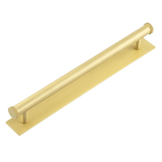 Hoxton Wenlock Cabinet Handles 224mm Ctrs Plain Backplate Satin Brass - Satin Brass - 224mm Ctrs