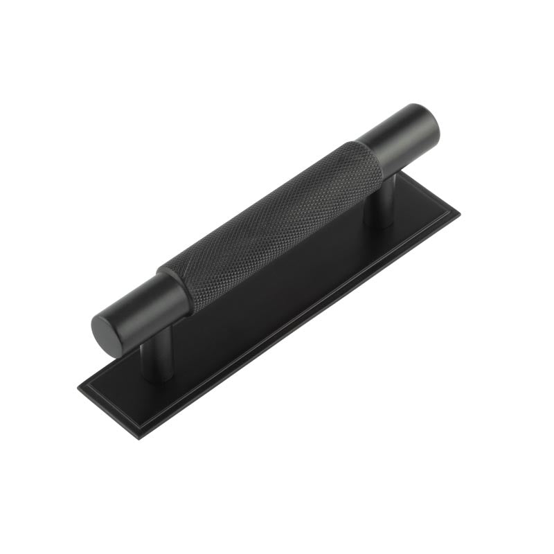 Hoxton Taplow Cabinet Handles 96mm Ctrs Stepped Backplate Matt Black - Black - 96mm Ctrs