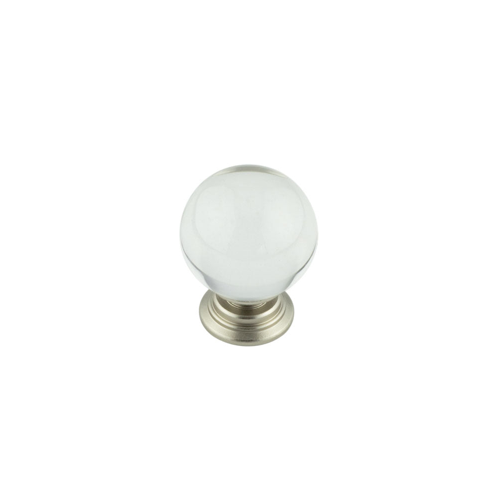 30mm Satin Nickel Clear Glass Ball Cupboard Knob - Satin Nickel - 30mm