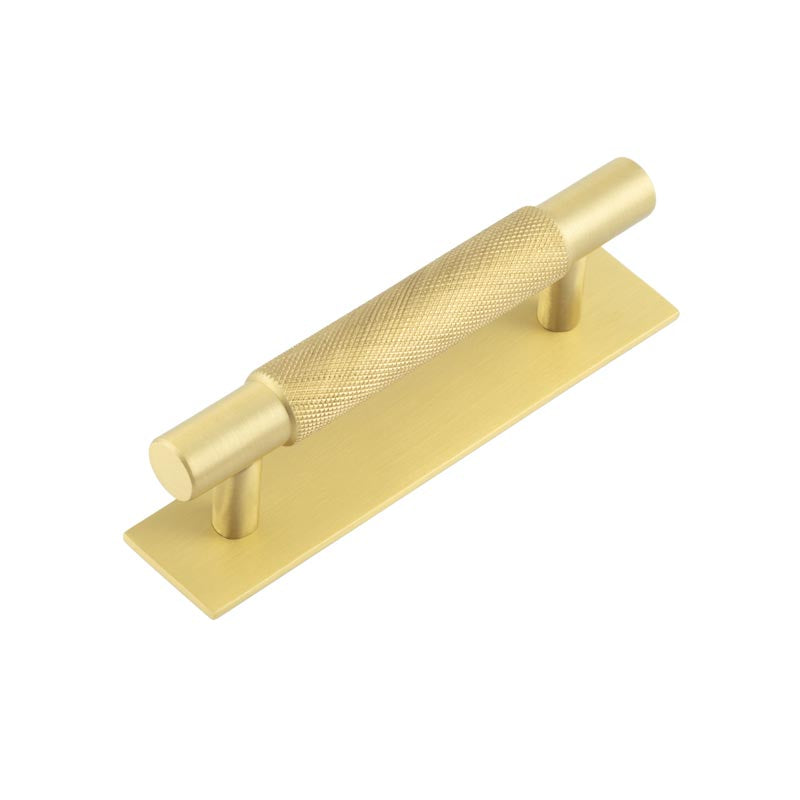 Hoxton Taplow Cabinet Handles 96mm Ctrs Plain Backplate Satin Brass - Satin Brass - 96mm Ctrs