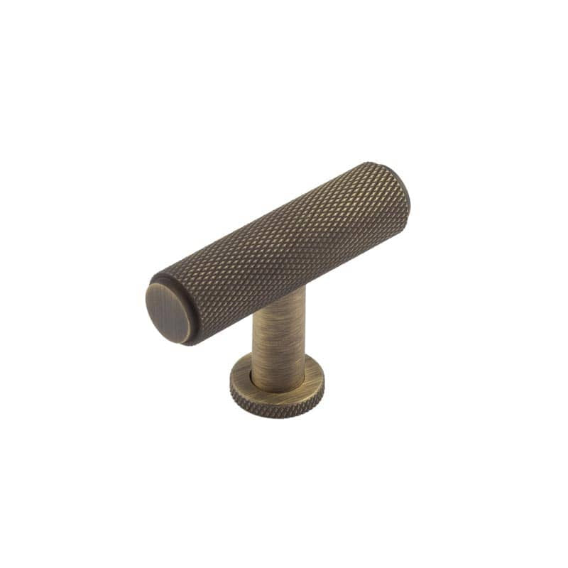 Piccadilly Knurled T Bar Cupboard Knobs Antique Brass - Antique Brass