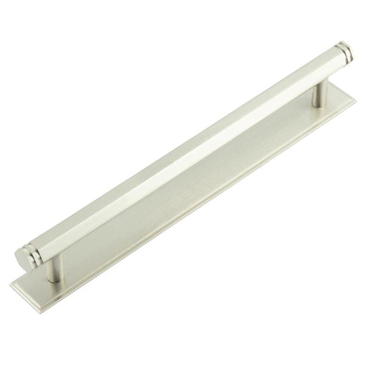 Hoxton Nile Cabinet Handles 224mm Ctrs Stepped Backplate Satin Nickel - Satin Nickel - 224mm Ctrs