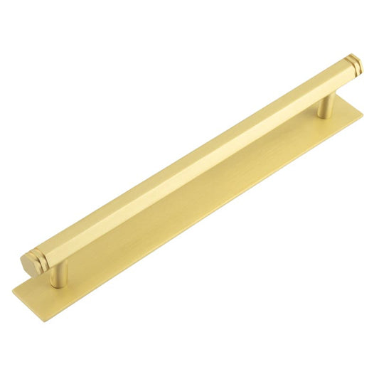 Hoxton Nile Cabinet Handles 224mm Ctrs Plain Backplate Satin Brass - Satin Brass - 224mm Ctrs