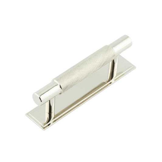 Hoxton Taplow Cabinet Handles 96mm Ctrs Stepped Backplate Polished Nickel - Polished Nickel - 96mm Ctrs