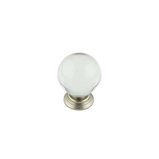 35mm Satin Nickel Clear Glass Cupboard Knob - Satin Nickel - 35mm