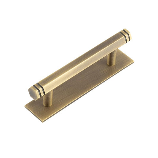 Hoxton Nile Cabinet Handles 96mm Ctrs Plain Backplate Antique Brass - Antique Brass - 96mm Ctrs