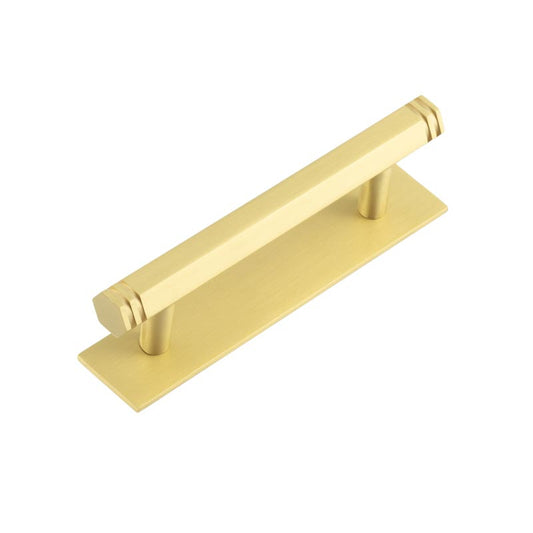 Hoxton Nile Cabinet Handles 96mm Ctrs Plain Backplate Satin Brass - Satin Brass - 96mm Ctrs