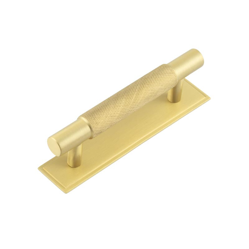 Hoxton Taplow Cabinet Handles 96mm Ctrs Stepped Backplate Satin Brass - Satin Brass - 96mm Ctrs