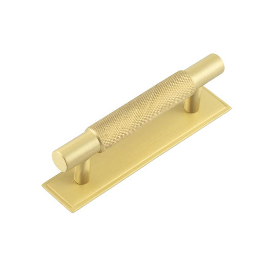 Hoxton Taplow Cabinet Handles 96mm Ctrs Stepped Backplate Satin Brass - Satin Brass - 96mm Ctrs