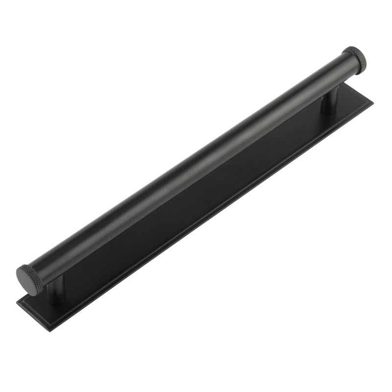 Hoxton Wenlock Cabinet Handles 224mm Ctrs Stepped Backplate Matt Black - Black - 224mm Ctrs