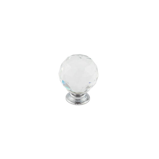 Kontrax Faceted Glass Cupboard Knob 30mm Polished Chrome - Polished Chrome - 30mm