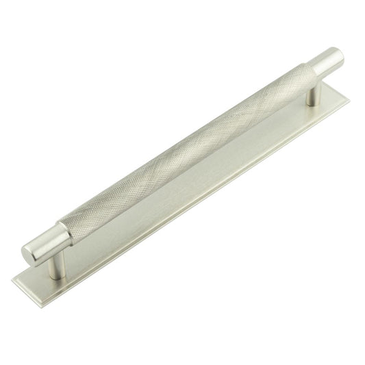 Hoxton Taplow Cabinet Handles 224mm Ctrs Stepped Backplate Satin Nickel - Satin Nickel - 224mm Ctrs