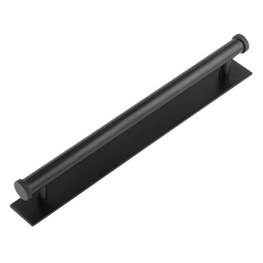 Hoxton Thaxted Cabinet Handles 224mm Ctrs Plain Backplate Matt Black - Black - 224mm Ctrs