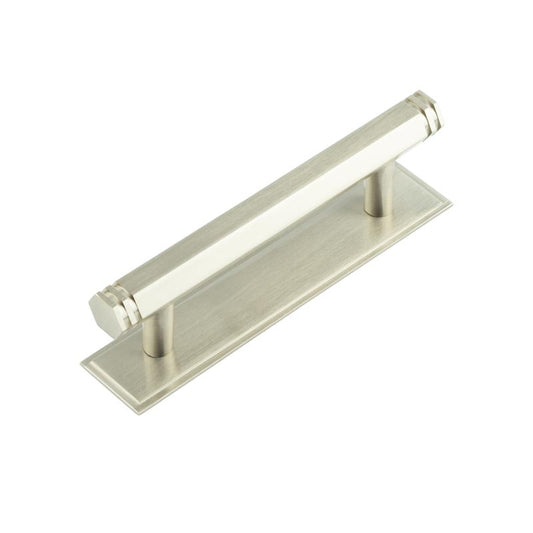 Hoxton Nile Cabinet Handles 96mm Ctrs Stepped Backplate Satin Nickel - Satin Nickel - 96mm Ctrs