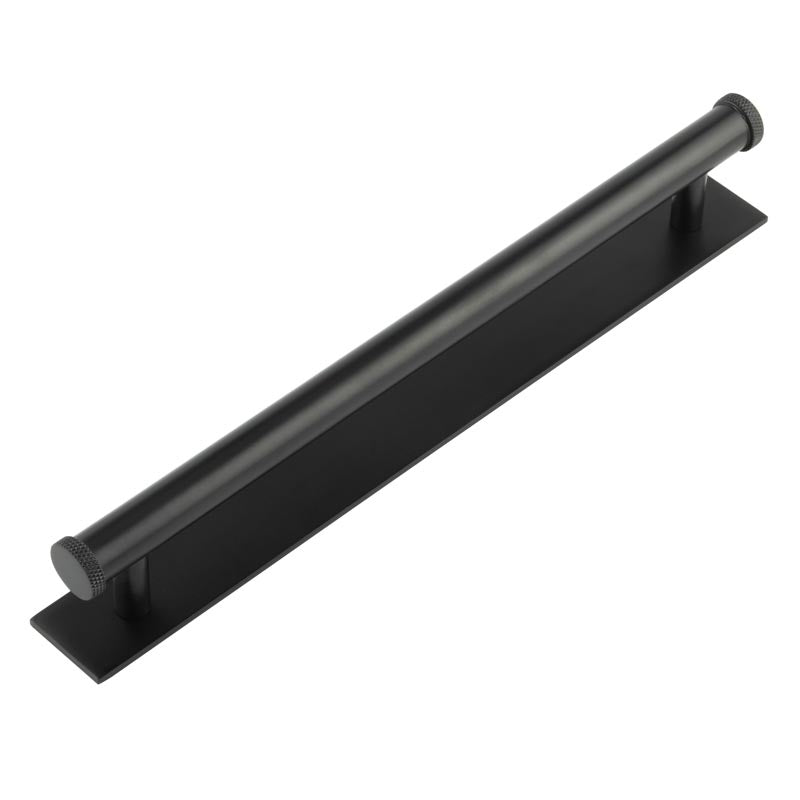 Hoxton Wenlock Cabinet Handles 224mm Ctrs Plain Backplate Matt Black - Black - 224mm Ctrs