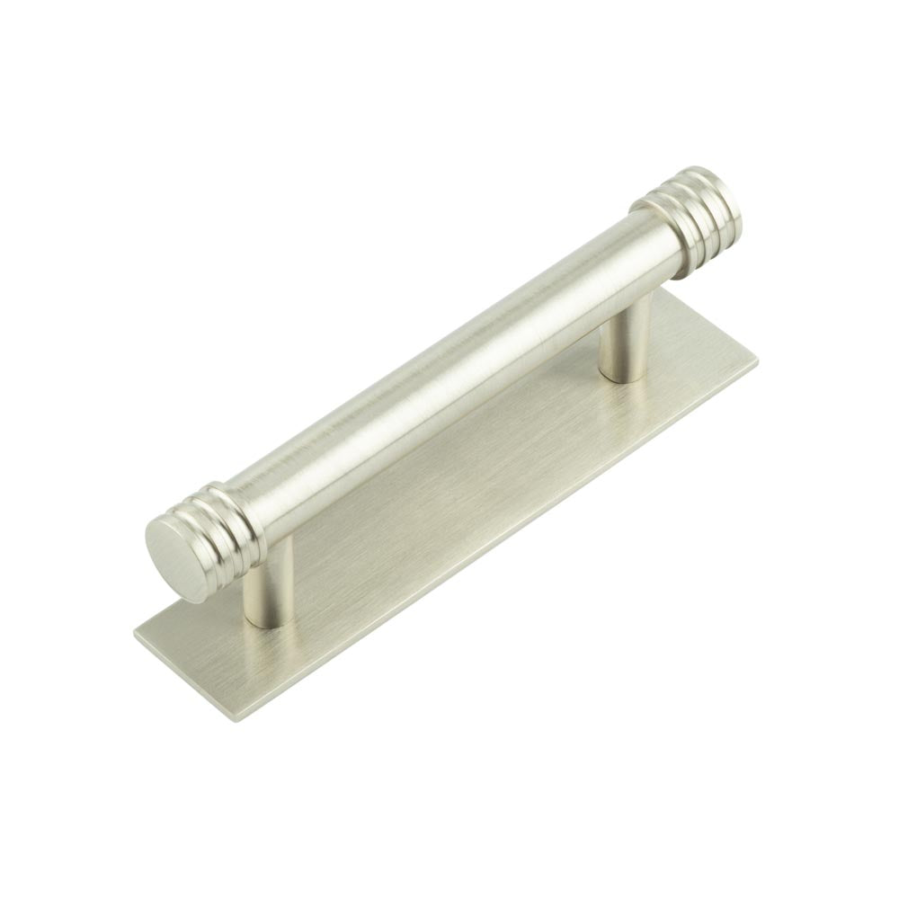 Hoxton Sturt Cabinet Handles 96mm Ctrs Plain Backplate Satin Nickel - Satin Nickel - 96mm Ctrs