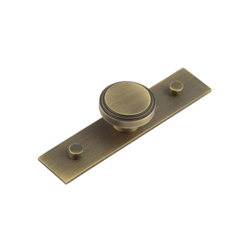 Cropley Cupboard Knobs 40mm Plain Backplate Antique Brass - Antique Brass - 40mm