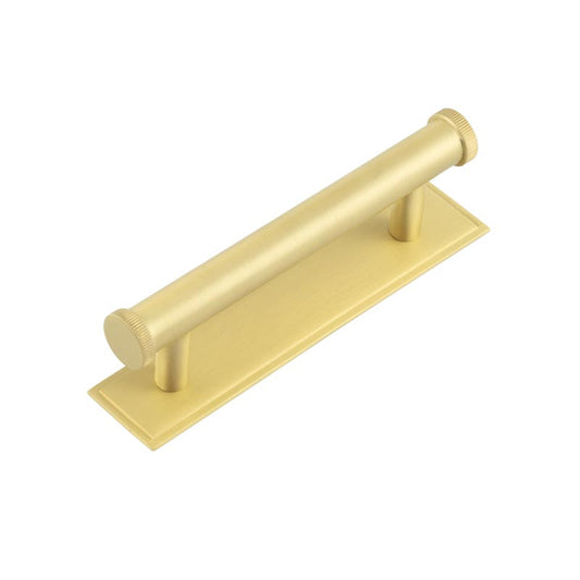 Hoxton Thaxted Cabinet Handles 96mm Ctrs Stepped Backplate Satin Brass - Satin Brass - 96mm Ctrs