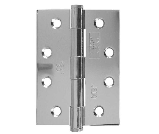 Jedo Grade 7 Steel Heavy Duty Button Tip Hinges 102x76x2.5mm Polished Chrome - Polished Chrome - 102x76x2.5mm