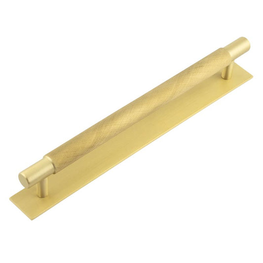 Hoxton Taplow Cabinet Handles 224mm Ctrs Plain Backplate Satin Brass - Satin Brass - 224mm Ctrs