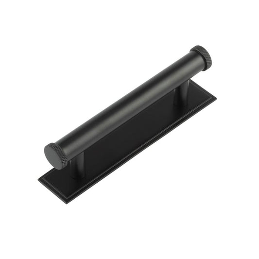 Hoxton Wenlock Cabinet Handles 96mm Ctrs Stepped Backplate Matt Black - Black - 96mm Ctrs