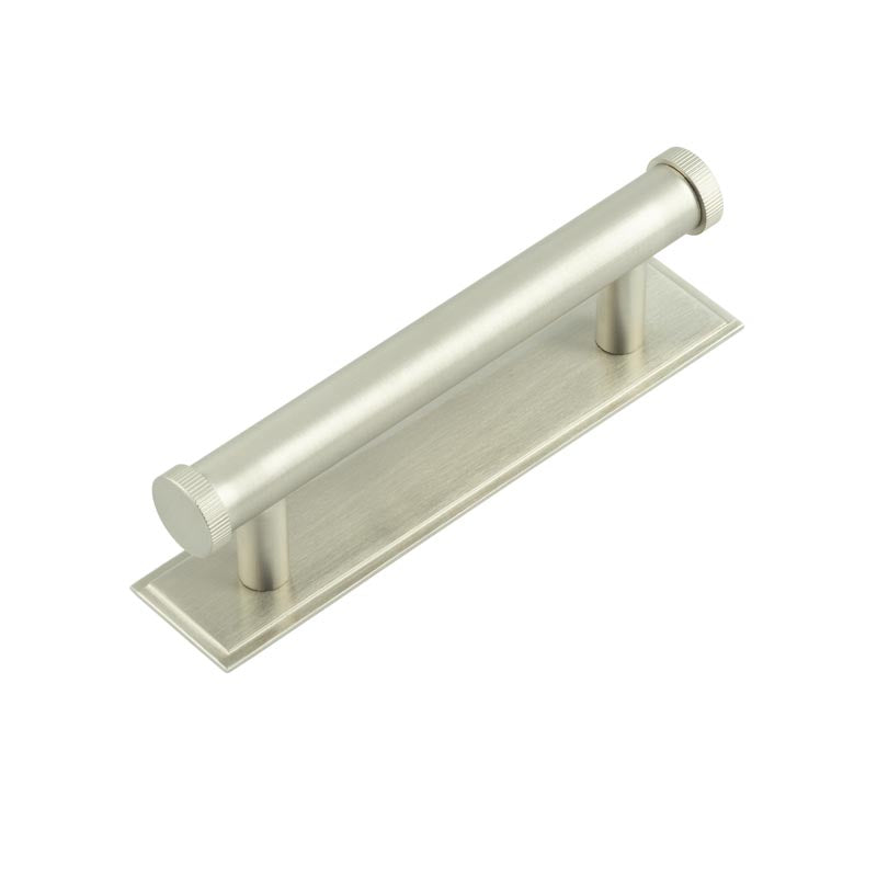 Hoxton Thaxted Cabinet Handles 96mm Ctrs Stepped Backplate Satin Nickel - Satin Nickel - 96mm Ctrs