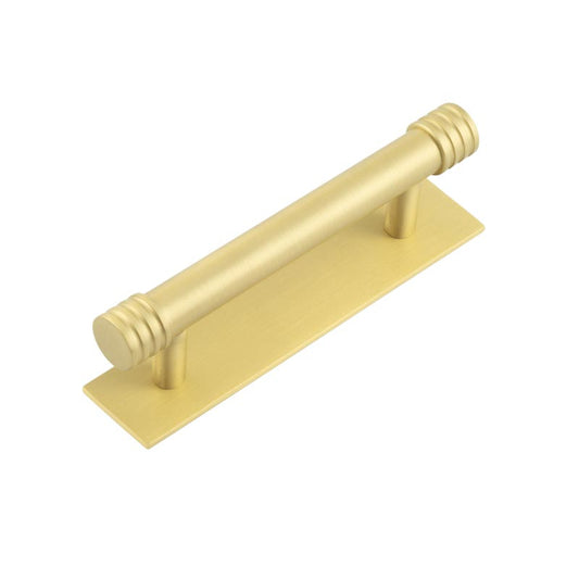 Hoxton Sturt Cabinet Handles 96mm Ctrs Plain Backplate Satin Brass - Satin Brass - 96mm Ctrs