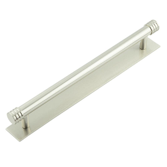 Hoxton Sturt Cabinet Handles 224mm Ctrs Plain Backplate Satin Nickel - Satin Nickel - 224mm Ctrs