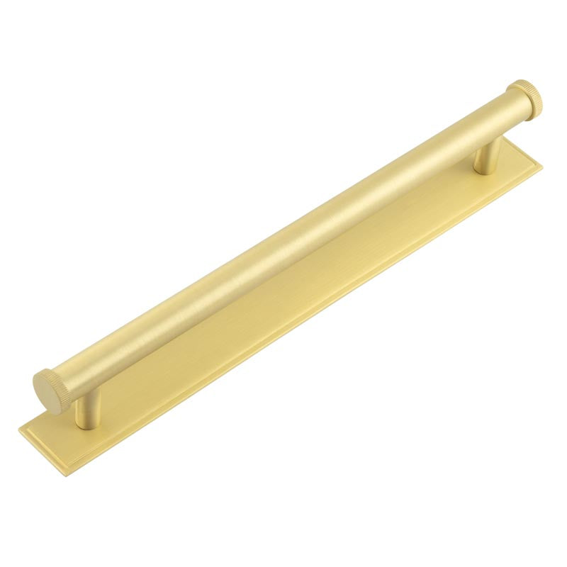 Hoxton Thaxted Cabinet Handles 224mm Ctrs Stepped Backplate Satin Brass - Satin Brass - 224mm Ctrs