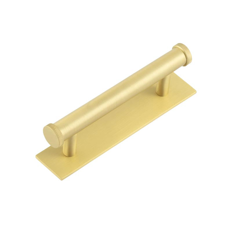 Hoxton Thaxted Cabinet Handles 96mm Ctrs Plain Backplate Satin Brass - Satin Brass - 96mm Ctrs