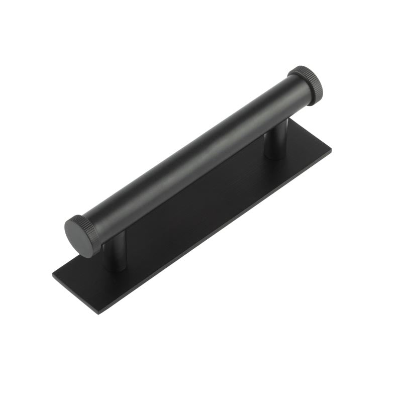 Hoxton Thaxted Cabinet Handles 96mm Ctrs Plain Backplate Matt Black - Black - 96mm Ctrs