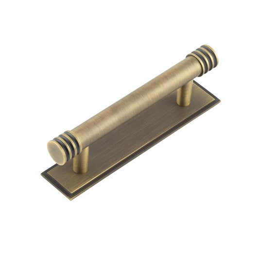 Hoxton Sturt Cabinet Handles 96mm Ctrs Stepped Backplate Antique Brass - Antique Brass - 96mm Ctrs