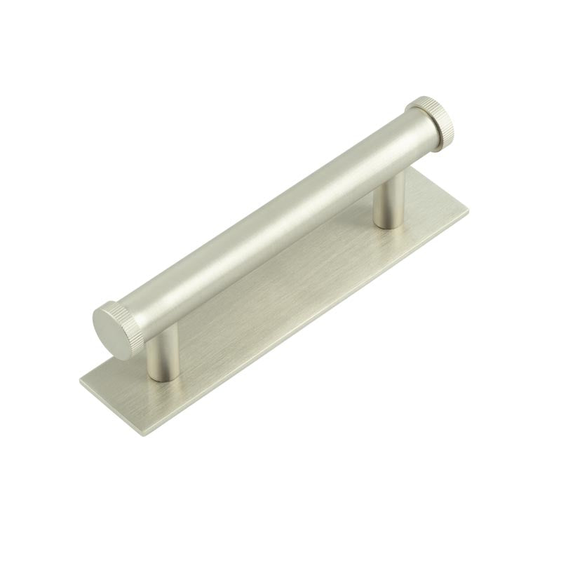 Hoxton Thaxted Cabinet Handles 96mm Ctrs Plain Backplate Satin Nickel - Satin Nickel - 96mm Ctrs