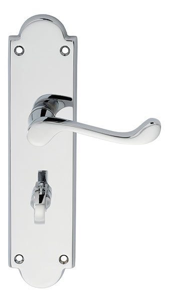 VICTORIAN SCROLL LEVER ON SHAPED BACKPLATE - BATHROOM 57MM C/C - POLISHED CHROME - 205 x 49mm