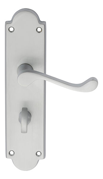 VICTORIAN SCROLL LEVER ON SHAPED BACKPLATE - BATHROOM 57MM C/C - SATIN CHROME - 205 x 49mm