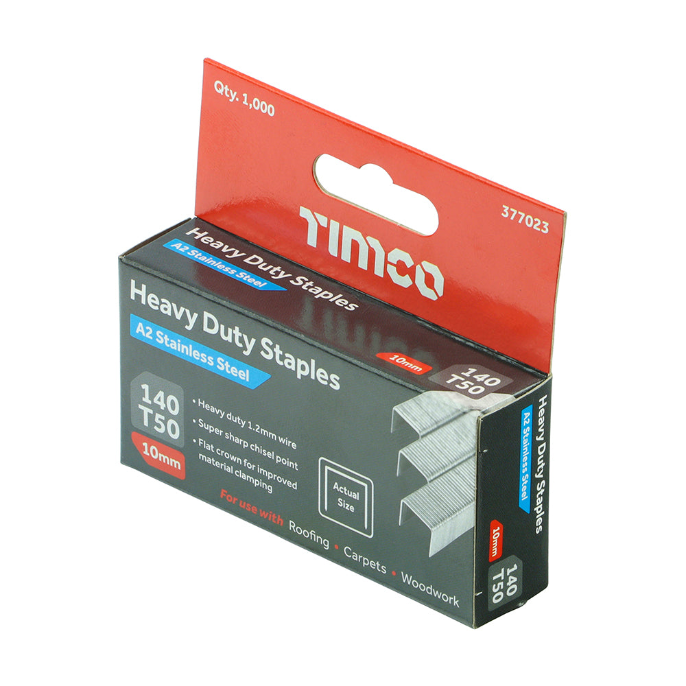 1000 x TIMCO Heavy Duty Chisel Point A2 Stainless Steel Staples  - 10mm