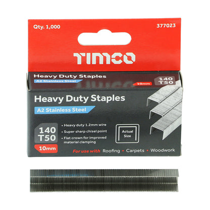 1000 x TIMCO Heavy Duty Chisel Point A2 Stainless Steel Staples  - 10mm