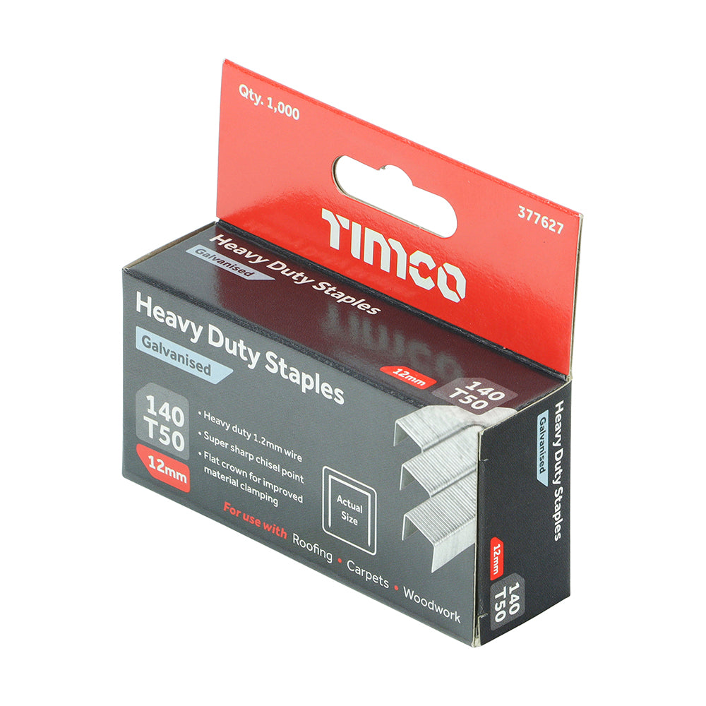 1000 x TIMCO Heavy Duty Chisel Point Galvanised Staples  - 12mm