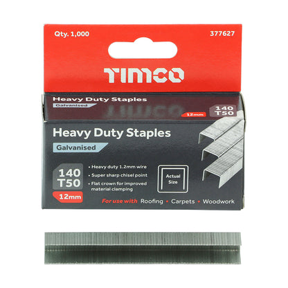 1000 x TIMCO Heavy Duty Chisel Point Galvanised Staples  - 12mm