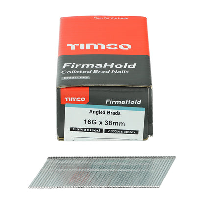 2000 x TIMCO FirmaHold Collated 16 Gauge Angled Galvanised Brad Nails - 16g x 38